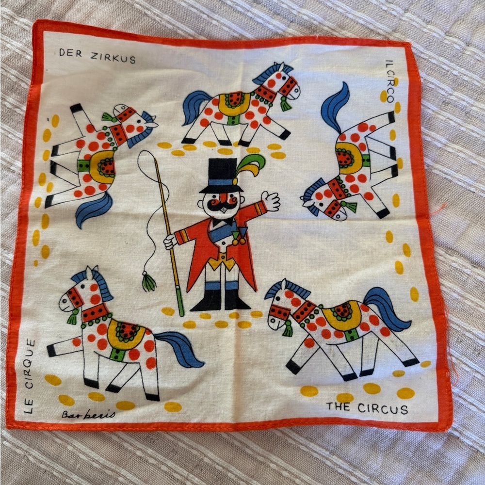 1950s Colorful Children’s Circus Themed Handkerchief